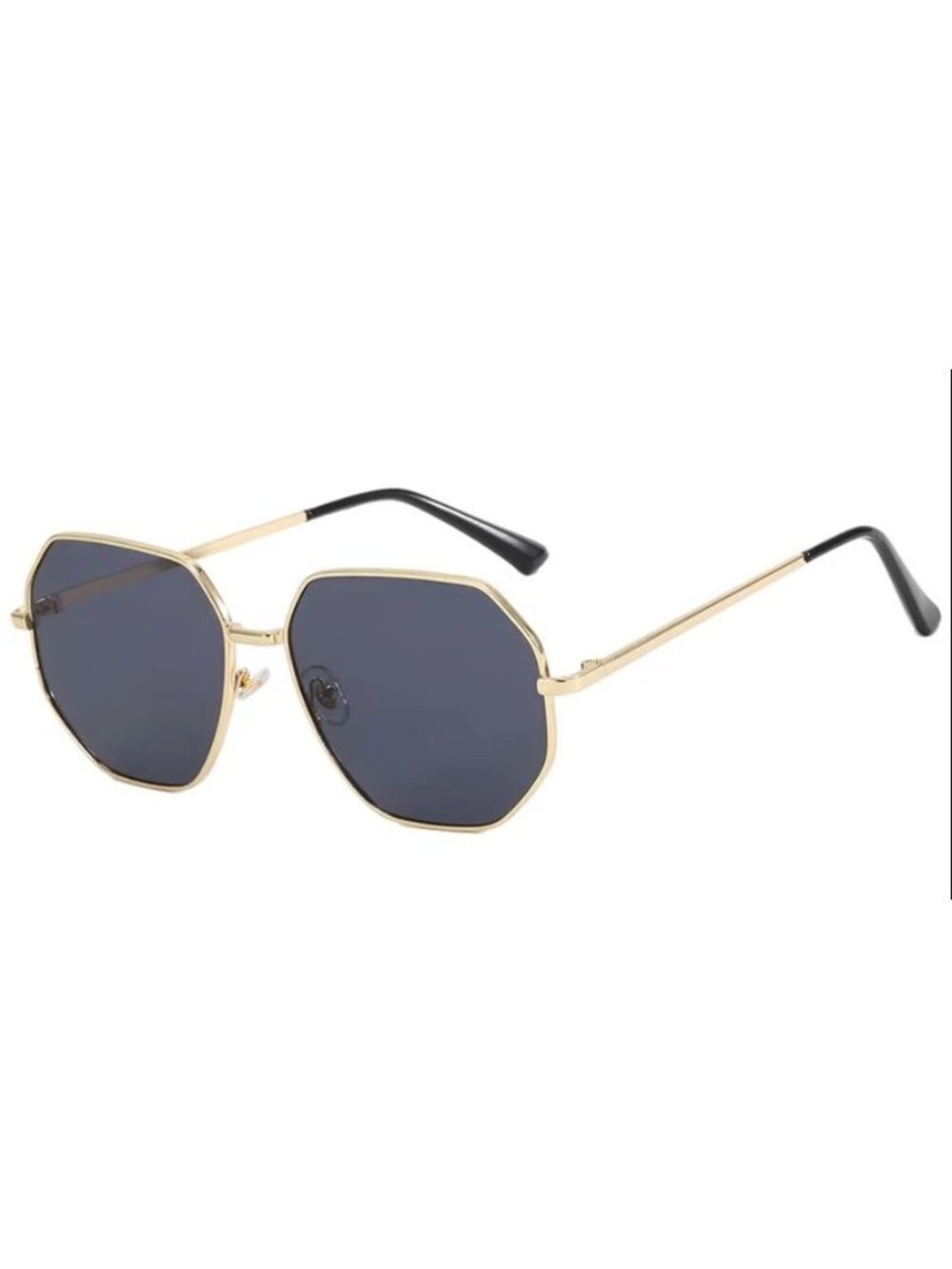 Unisex Hexagonal Oversized Grey Lens Sunglasses With Gold Metal Frame
